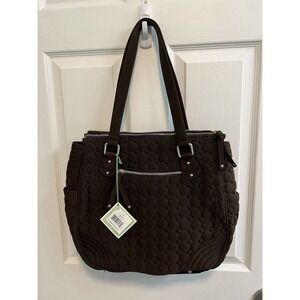 Vera Bradley Large Espresso Tote Double Straps Pockets Zip Closure New​​